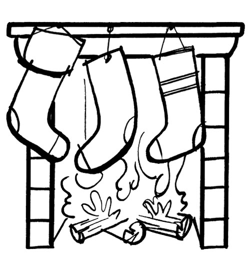 coloriage chaussette de noel accrochees devant la cheminee